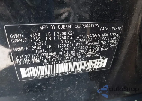 2020 Subaru Outback Limited from USA, damaged, VIN 4S4BTANC2L3113410